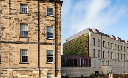 Glazed Link in Northumberland between Georgian and new hotel buildings at Bailiffgate, Alnwick - IQ Projects
